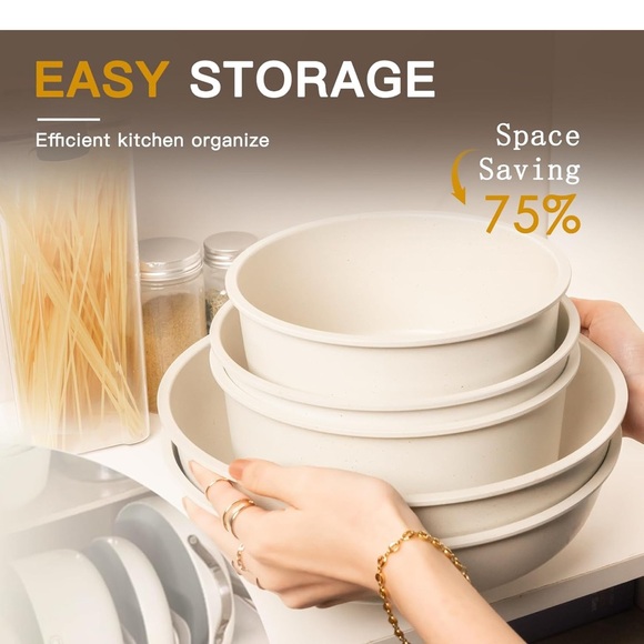 Astercook Ceramic Non-stick Cookware 21 Pcs Pots and Pans Set, Detachable Handle - Picture 7 of 7